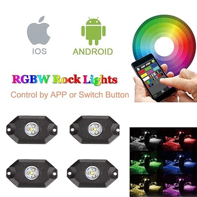 4Pods RGBW LED Rock Lights with Upgraded APP Bluetooth Controller, Waterproof, Timing Function, Music Mode