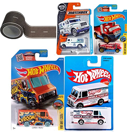 Trucks Matchbox Armored International #17 The Haulinator Hot Wheels Combat Medic Exclusive Delivery Mobile Tune-Up + Bonus Road Tape Black & White City Roll