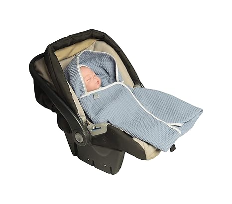 MoMika Einschlagdecke, Universal für Babyschale, Autositz, für Kinderwagen, Buggy oder Babybett, aus Waffelpique (Blue)