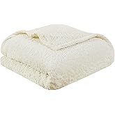 Woolrich Burlington Berber Blanket Super Soft, Cozy Lightweight Cover with Luxurious Velvet Binding, Modern Trendy All Season Bedspread Bedding-Set, King: 108x90, Ivory