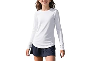 Auranso Girls Long Sleeve Athletic Shirts Quick Dry Lightweight Kids Curved Workout Tops Yoga Gym Tees Active Sport Clothes