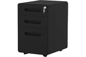 YITAHOME 3-Drawer Rolling File Cabinet, Metal Mobile File Cabinet with Lock, Filing Cabinet Under Desk fits Legal/A4 Size for Home/Office, Fully Assembled-Black