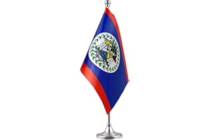 GentleGirl.USA Belize Table Flags,Stick Small Mini Belizeans Flag Office Desk Flag on Stand with Stand Base, International Festival Decoration,Belize Theme Party Decoration,Home Desk Decoration