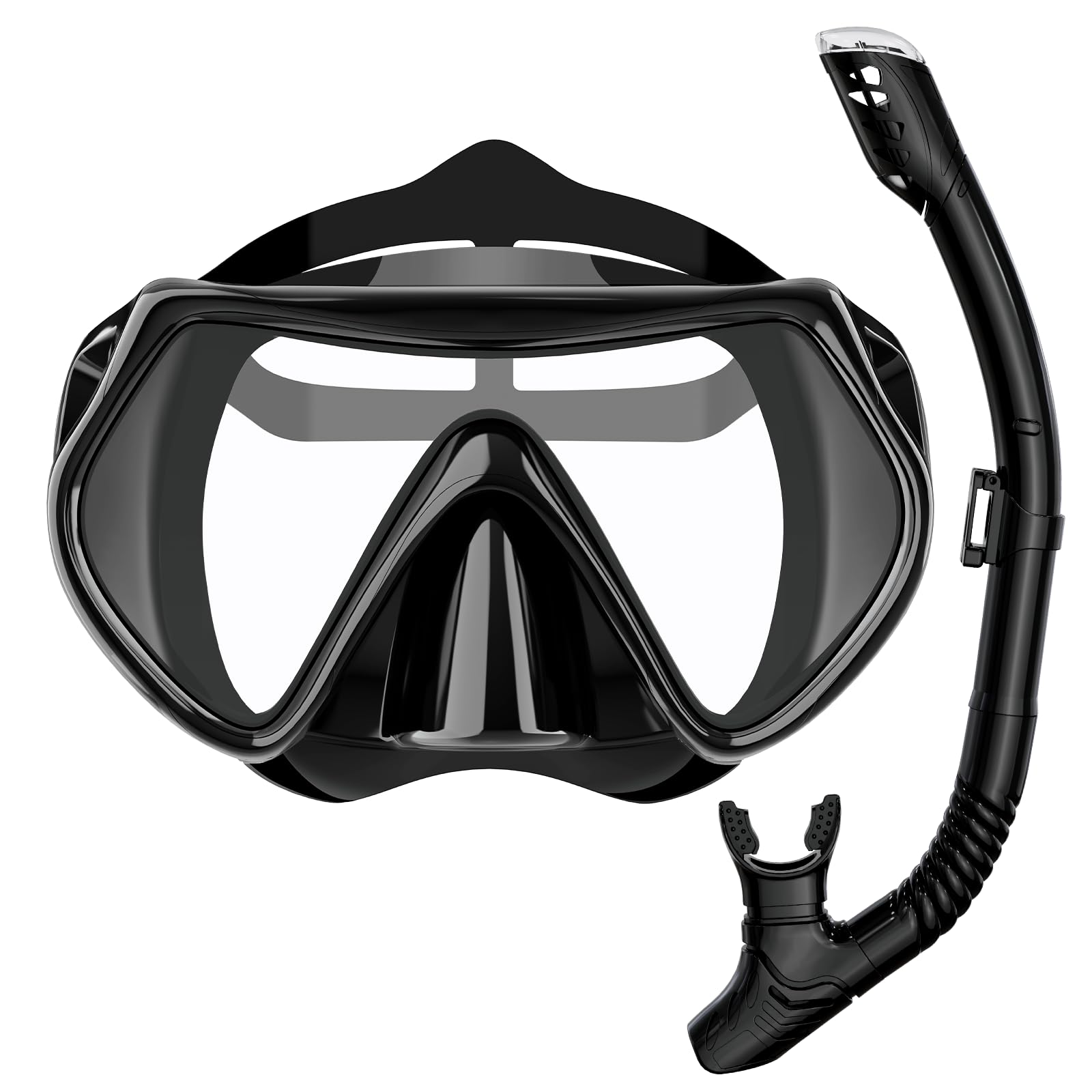 BuyCard Snorkel Mask,180 Degree Panoramic View Dry Top Snorkeling Gear，Safe Anti-Leak Anti-Fog Diving Mask, Snorkel Set and Swimming Goggles (Black, (Adults))