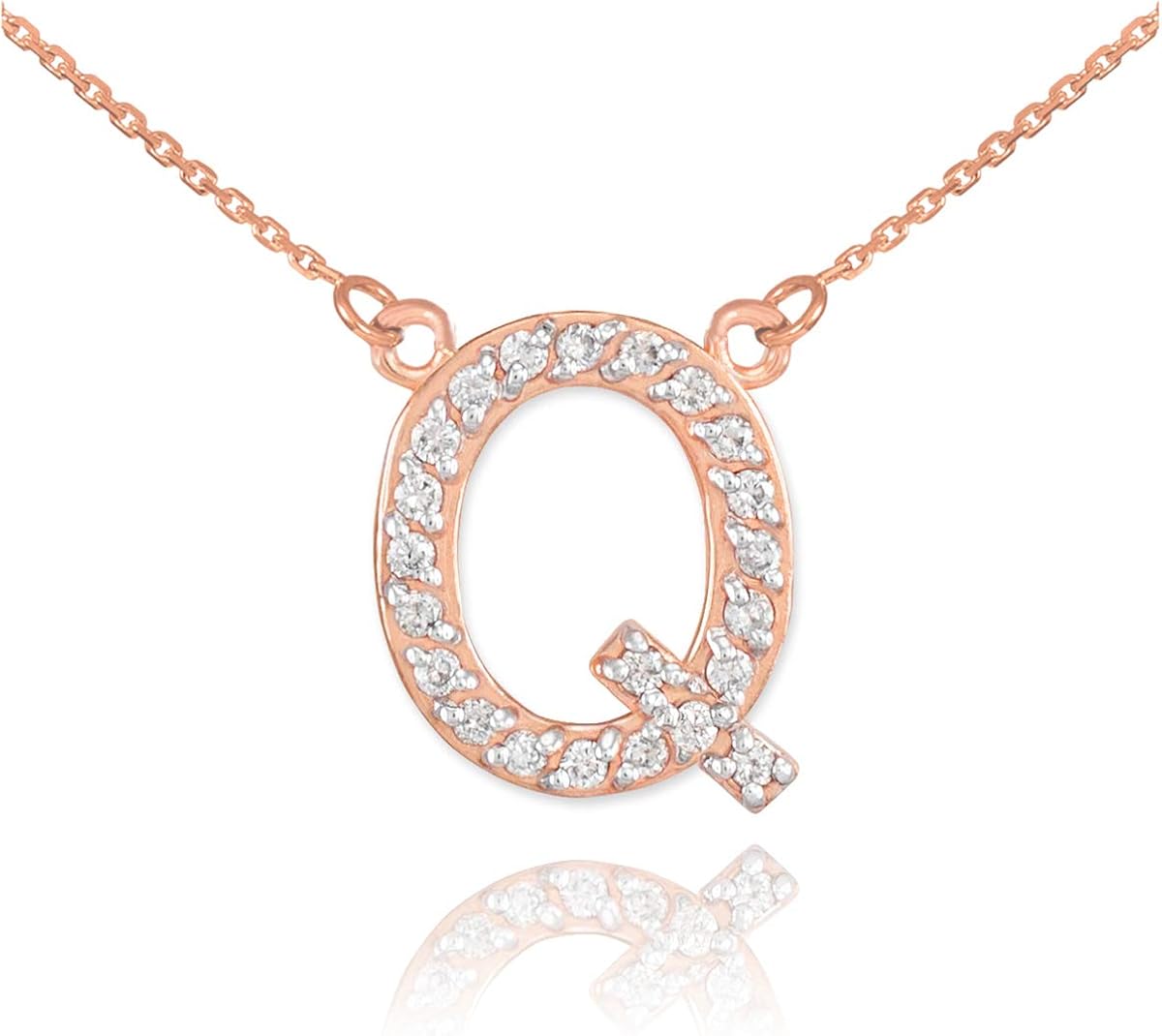 Fine 14k Rose Gold DiamondStudded Initial Letter Q Pendant Necklace