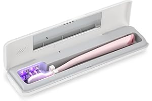 YourMate UVC Toothbrush Sanitizer Case Travel Toothbrush Covers Sterilizer Case for Houshold and Traveling Power by AA Battery or USB-C Cord White