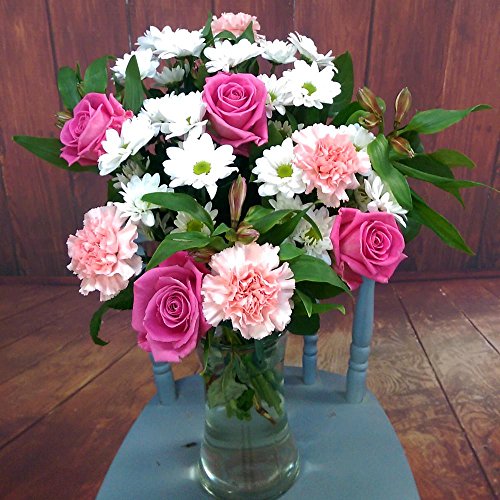Clare Florist Precious Pink and White Bouquet, Fresh Pink Roses and Carnations
