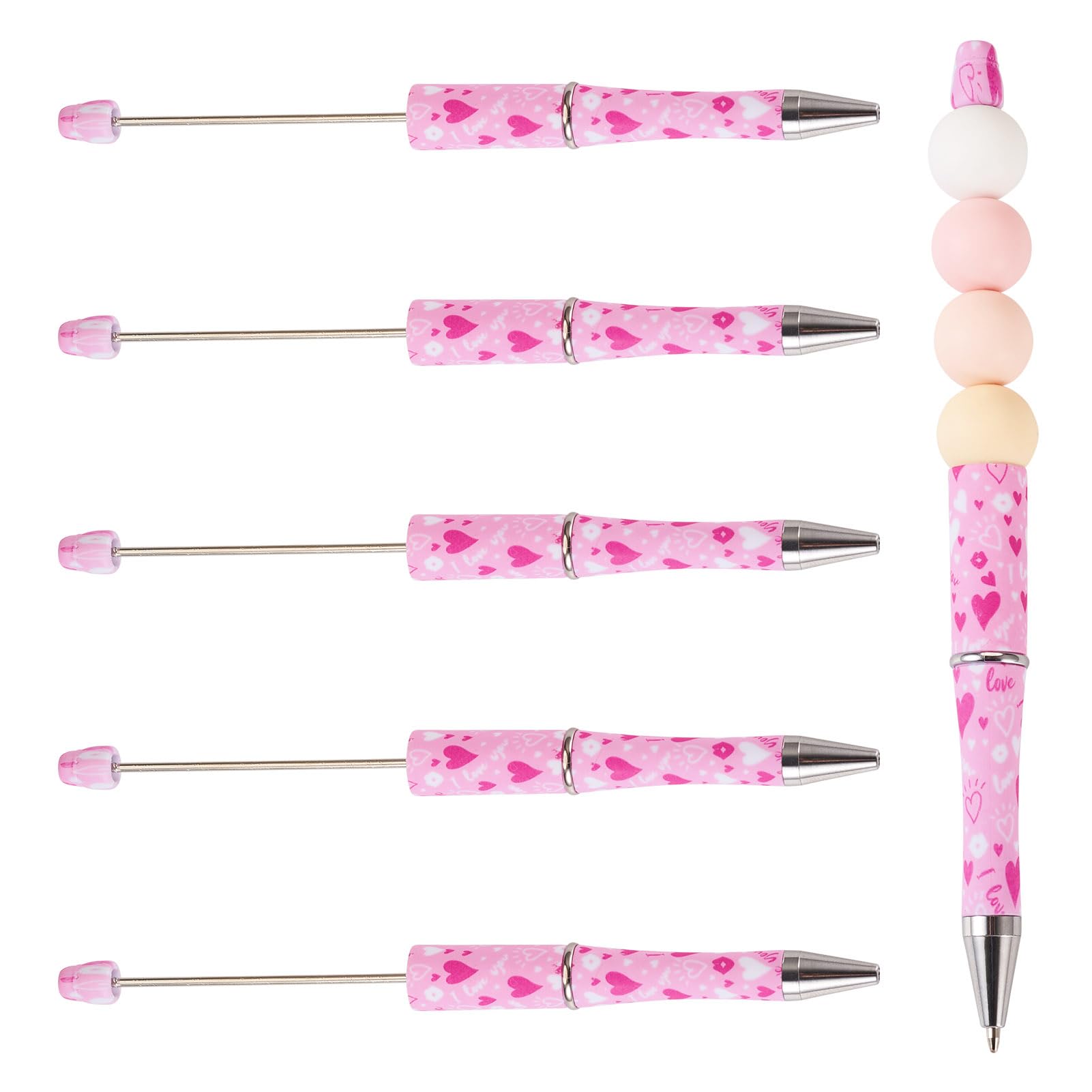 Cheriswelry 5Pcs Plastic Ball-Point Pen Pearl Pink Beadable Pen for DIY Personalized Pen with Jewelry Beads