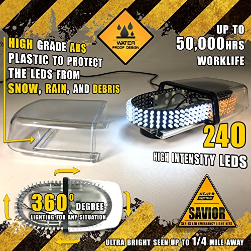 [MAGNETI[MAGNETIC] 240 LED Mini Light Bar Roof Top Emergency Warning Hazard Safety Flashing Strobe Dual Rapid Switch Longer 10FT Cable Car Truck Vehicle - White / Amber - Thumbnail 3