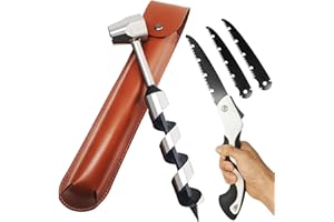 MinliGUY Hand Auger Wood Drill, Upgrade Welds Bushcraft Auger w/ Sharp Scottish Eye, Survival Tools for Bushcraft Projects/ Camping/Outdoors, 1*10inch Settlers Wrench & Folding Saw Kit, Bushcraft Gear