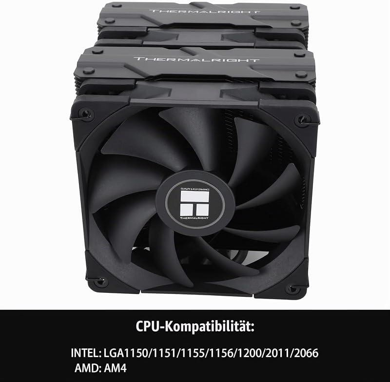 Peerless Assassin 120 Black CPU-Luftkühler, 6 Heatpipes, zwei 120mm C12B PWM Lüfter, Aluminium-Kühlkörperabdeckung, AGHP-Technologie, für AMD AM4/Intel LGA 1700/1150/1151/1200/2066/2011