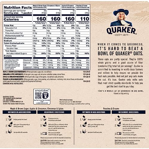 QUAKER INSTANT OATMEAL, 4 FLAVOR VARIETY PACK, INDIVIDUAL PACKETS, 48 COUNT