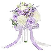 SEMONONIA Bride Bouquets for Wedding 8.5 Inch Lilac Artificial Rose Flower Bridal Bouquets for Bride Wedding Bridesmaid Marriage Proposal Party Anniversary Church Decoration