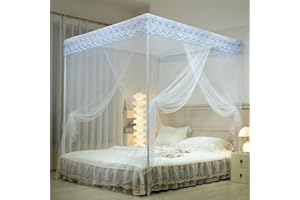 naturetalk Bed Canopy, Princess Bed Curtain Net for Girls & Adults，Rectangle Lace Dome Netting (White, 71" W x 79" L, Two-Doors)