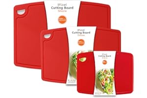 Liflicon Silicone Thick Cutting Boards Mats Set of 3pcs Foldable & Flexible Design Juice Grooves Easy Grip Handle Dishwasher Safe for Kitchen,BPA free Silicone Cutting Boards/Mats-Red