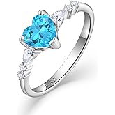 STARCHENIE Heart Ring for Women 925 Sterling Silver Heart Birthtone Engagement Wedding Promise Ring for her Size 5-10