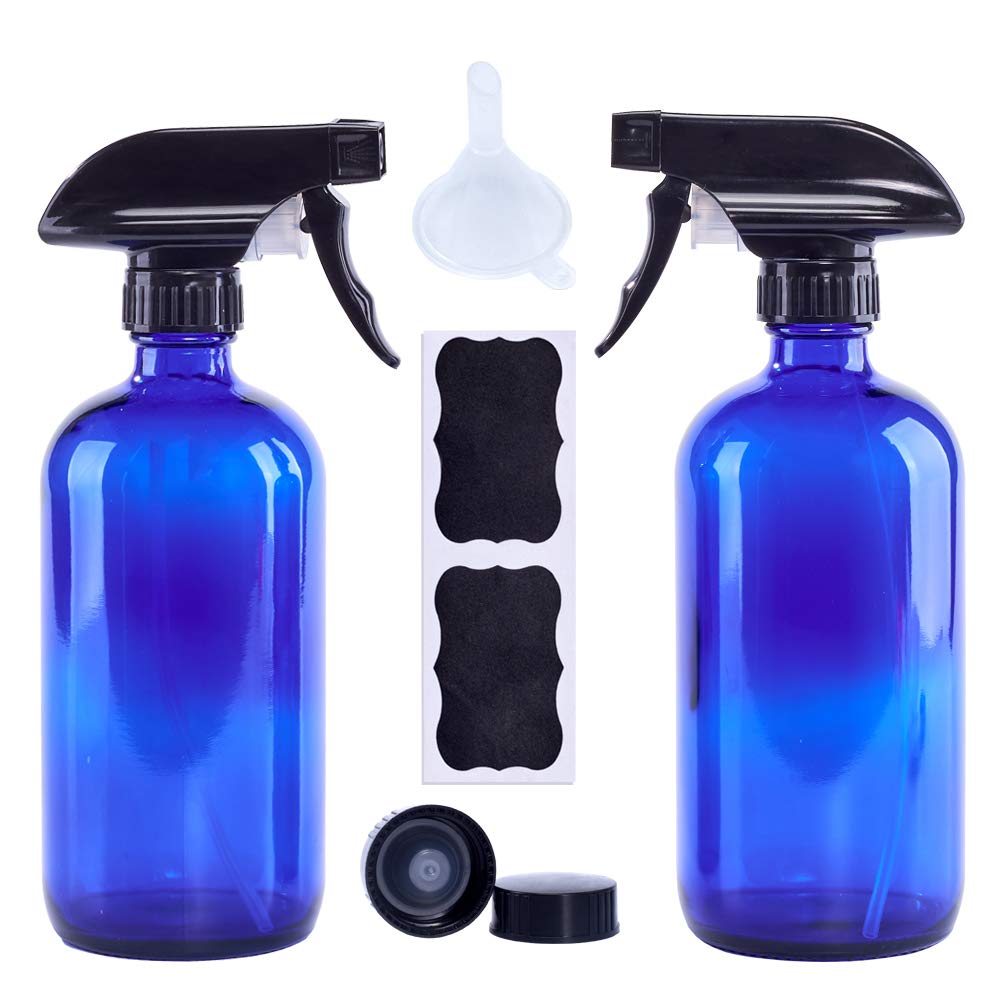 Glass Spray Bottles 16oz Refillable Container suitable for essential oils, cleaning products, aromatherapy, water mist plants (2 Pack，Blue) : Beauty