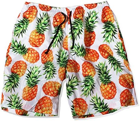 BesWlz Men Beach Shorts Pineapple Elastic Waist with Drawstring Tropical Summer Quick Dry Shorts with PocketPineapple1X Big