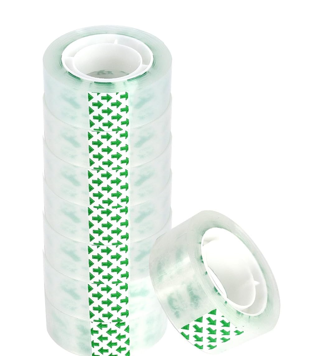 Webeasy 8 Rolls Small Clear Tape, 18mm X 25m Sticky Packaging Tape for Schools, Home Offices, Parcels - Heavy Duty