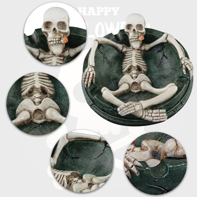 U WONDERFUL Halloween Skeleton Ashtray for Weed Smokers Cigarettes - Cool Ashtrays with Gothic Design, Portable Indoor/Outside Patio Use, Perfect Smoking Accessories Gift for Men Women