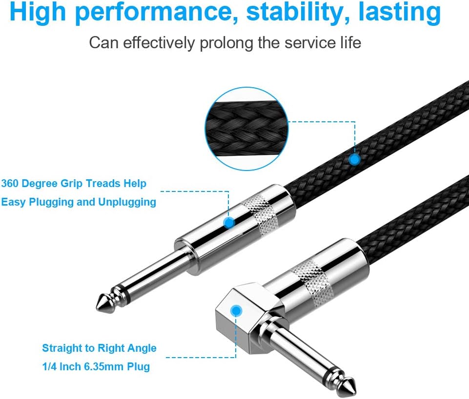 Guitar Cable 10ft New bee Electric Instrument Cable Bass AMP Cord for Electric Guitar, Bass Guitar, Electric Mandolin, Pro Audio (1/4 inch Right Angle to Straight, Black): Musical Instruments