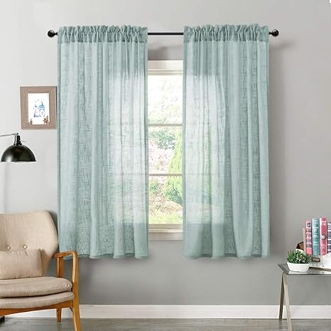 Amazon Com Vangao Linen Textrued Sheer Curtains For Living Room 63 Inches Length Semi Sheer For Bedroom Light Filtering Voile Rod Pocket Drapes 1 Pair Blue Home Kitchen