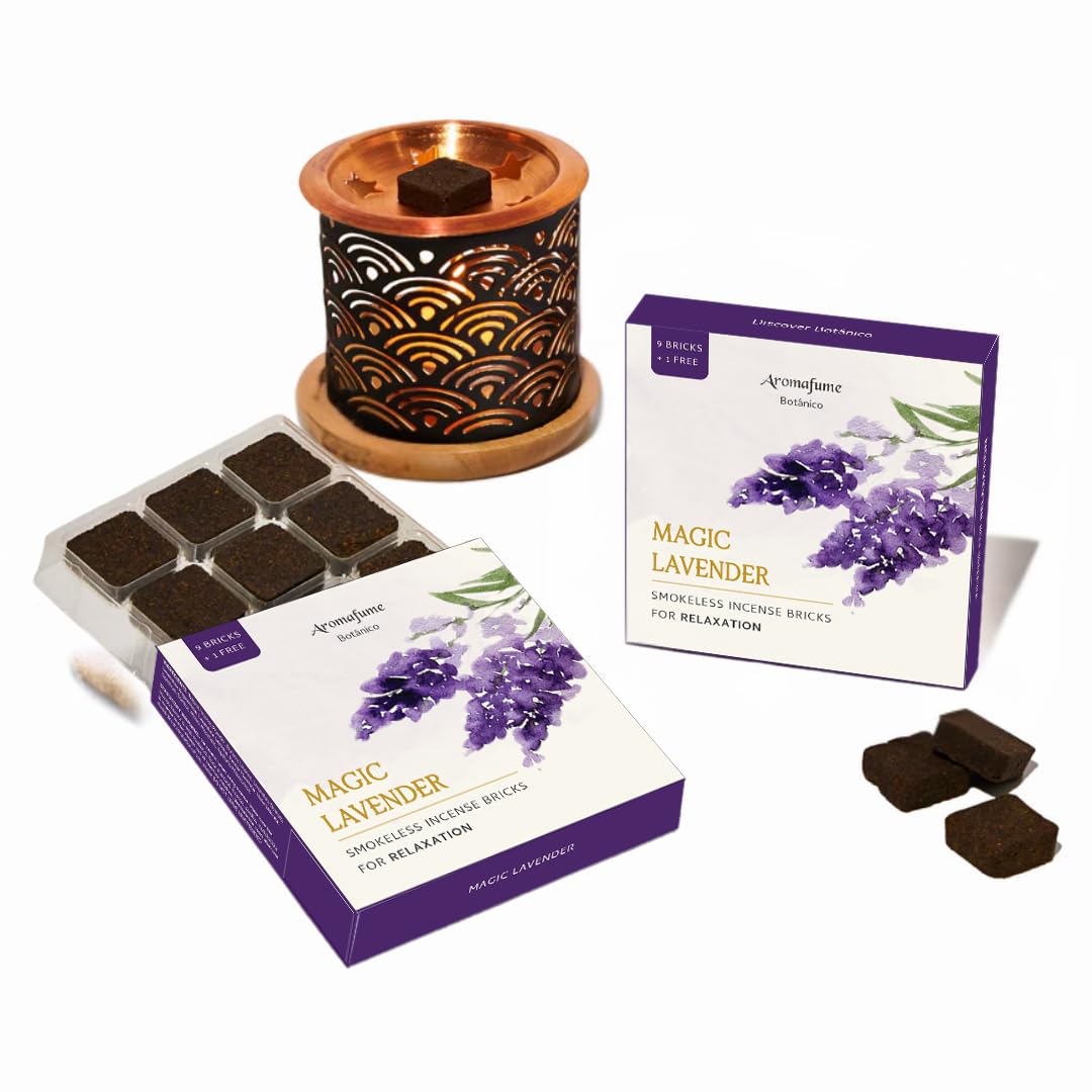 Aromafume Magic Lavender Incense Brick Set (2 x 9) & Rainbow Exotic Burner | Made with Pure Lavender | for Meditation, Relaxation, or Yoga | Natural, Low Smoke, Non-toxic