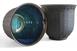 WEOPYCJ Small Chinese Teacups, Black Asian Ceramic Porcelain Tea Cups, Japanese No Handles Traditional Purple Sand Heart Sutr