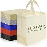 Reginary 100 PCS Reusable Totes Bags - Non Woven Grocery Handle Bags for Shop Events & Retail Store(Multicolor)