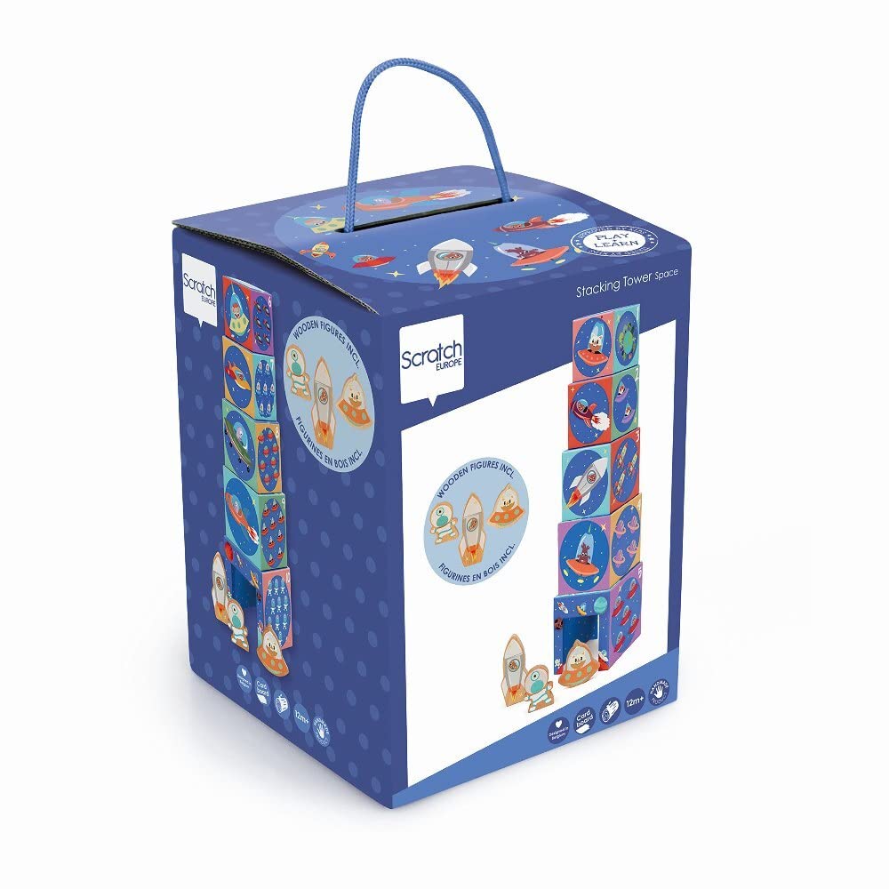 Carletto Deutschland Scratch 276181228 Stacking Tower Pyramid with 3 Wooden Animals Space from 12 Months