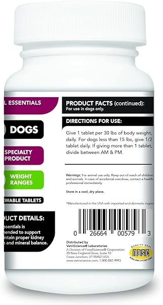 VETRISCIENCE RENAL ESSENTIALS KIDNEY SUPPLEMENT FOR DOGS KIDNEY AND URINARY TRACT SUPPORT, DOG KIDNEY SUPPLEMENT WITH ASTRAGALUS ROOT, NETTLE AND HERBS, UT HEALTH