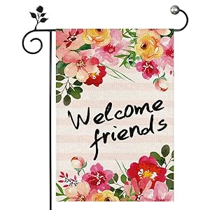 Diyler Spring Flower Garden Flag, Welcome Friends Spring and Summer Flag 12 x 18 Double Sided Burlap Decorations Outdoor Banner Seasonal Outdoor Flag Cute Farmhouse Decor Yard Sign