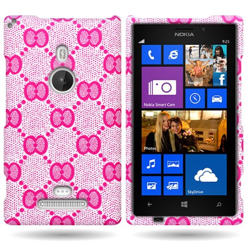 CoverON Slim Hard Case for Nokia Lumia 925 with Cover Removal Tool - (Pink Bow Lace)