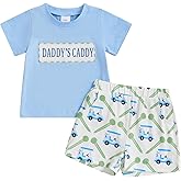 Kodaruber Toddler Baby Boy Golf Outfit Letter Embroidery Short Sleeve T Shirt Car Print Shorts Set Summer Clothes