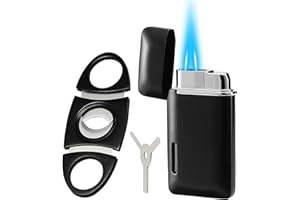 Bbsisgo 𝐂𝐮𝐭𝐭𝐞𝐫 and Lighter Set, Double Jet Flame Butane Torch Lighter with Adjustment Flame Tools, Refillable Windproof Gas Lighter. Gifts for Men. Black(Sold Without Gas)