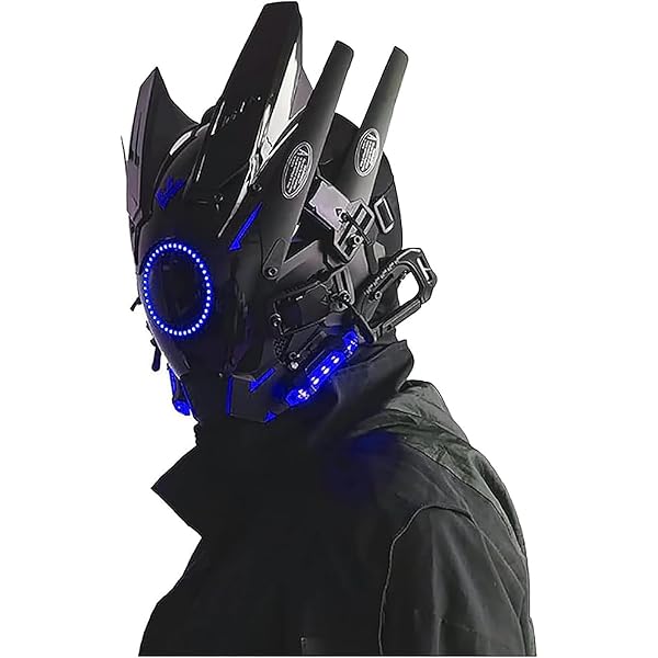 foymi Cyberpunk - Máscara de casco con luz LED, máscara futurista techwear para cosplay, máscara de Halloween, accesorios de disfraz foymi Cyberpunk - Máscara de casco con luz LED, máscara futurista techwear para cosplay, máscara de Halloween, accesorios de disfraz