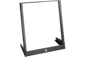 RIVECO 12U Desktop Rack for Audio & Network Devices 19 Inch 2 Post Open Frame Shelf with Reinforced Beam, Free Standing Racks for IT Server Sound AV Music Recording Equipment