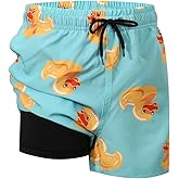 SNOW DREAMS Boys Swim Trunks with Compression Liner Quick Dry Swim Shorts Lightweight Bathing Suits Board Shorts Swimming