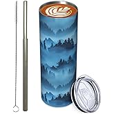 Turamurra Stainless Steel Tumbler 20oz with Lid and Straw, Mountain Forest Tumbler for Hot and Cold Beverages, Travel Coffee Mug Insulated Tumblers Cups, Birthday Gifts for Women Adults Kids