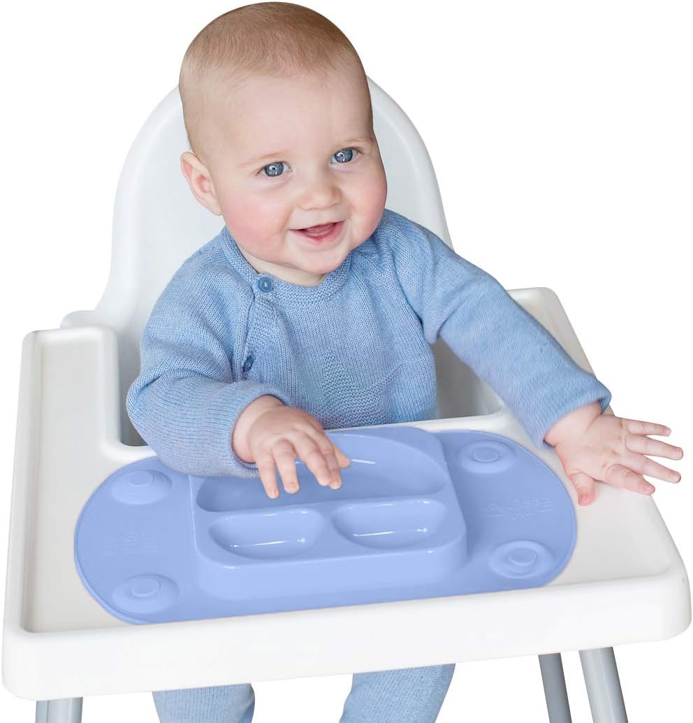 EasyMat Mini Portable Baby Silicone Suction Plate by EasyTots | Comes with Lid and Carry Case | Perfect for High Chair Feeding and Travel (Blue)