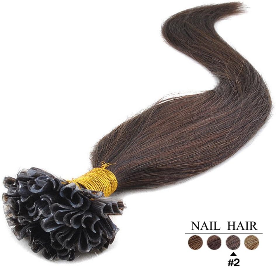 20"(50cm) 100 Strands Straight Pre Bonded U Nail Tip Keratin Fusion Remy Human Hair Extensions 0.5g Per Strand [Set Weight: 50grams] (Color #2 Darkest Brown)