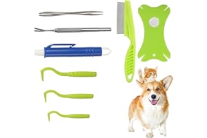 Tick Removal Tool Kit 8 in 1 for Dogs Cats with Storage Box,Safe & Easy, Effective,Stainless Steel Metal Grooming Flea Comb a