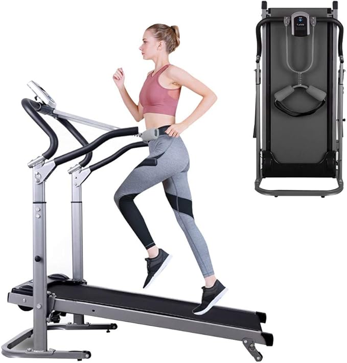 LIEIKIC Folding Treadmill, NonElectric Treadmill for Home with Incline, ShockAbsorbing
