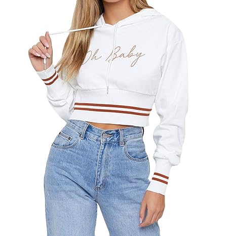 Damen Kapuzenpullover Langarm Hoodie Pullover Ronamick Frauen Bedruckt Bauchfrei Kapuzenpullis Pulli Hoodys