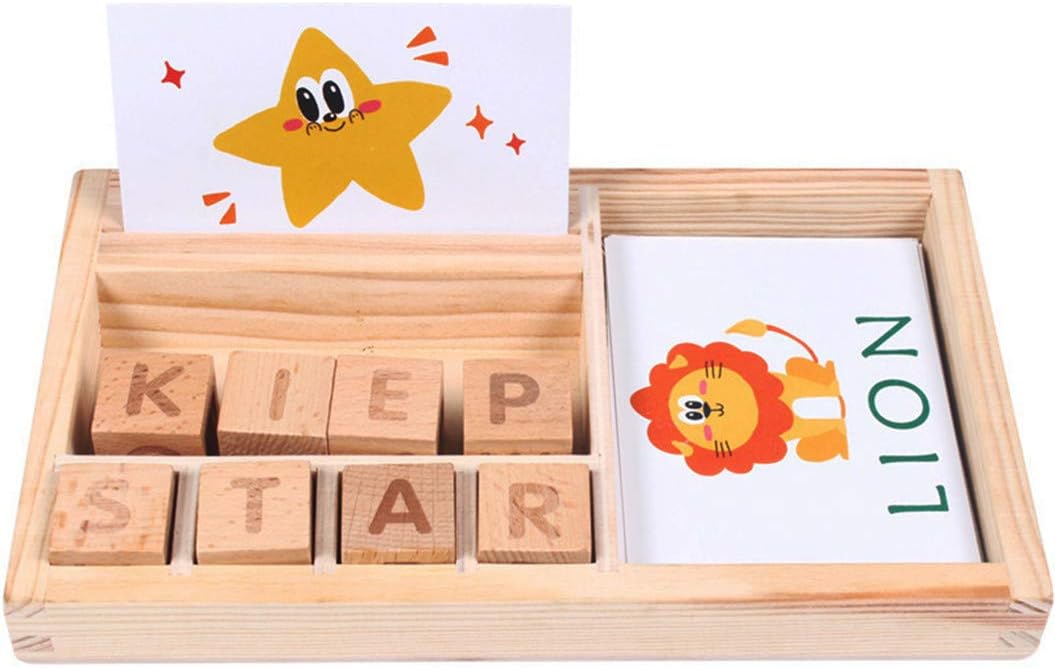 LZIYAN Spelling Word Building Block Card Toy Wooden Cardboard English Spelling Alphabet Game Lanuage Learning Educational Puzzles Toys