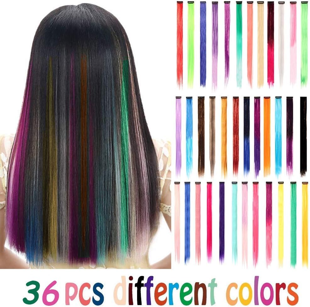 36 Packs Colored Clip In Hair Extensions 22 Colorful Straight