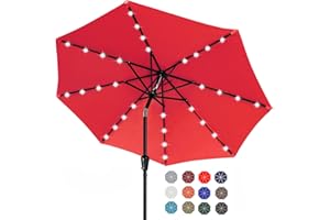 ABCCANOPY Durable Solar Led Patio Umbrellas with 32LED Lights 9FT (Red)