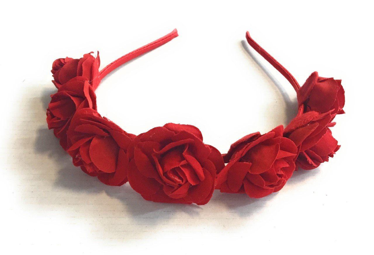Red Rose Headband Garland Halloween Velvet Day of the Dead Alice Band UK โ image 1