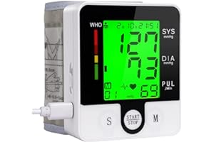 GREETMED Wrist Blood Pressure Monitor for Home Use Digital Automatic Talking Wrist Blood Pressure Cuff, Rechargeable Blood Pressure Machine Adjustable Bp Cuff 3 Color Backlit LCD Display
