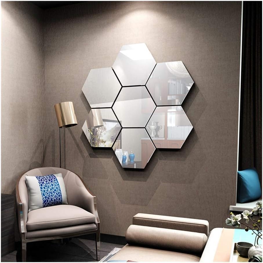 WJL 10 Pieces Hexagon Mirror Wall Stickers